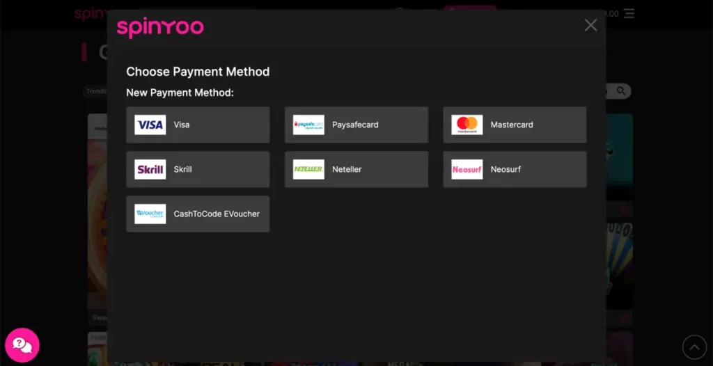 SpinYoo online casino payment methods